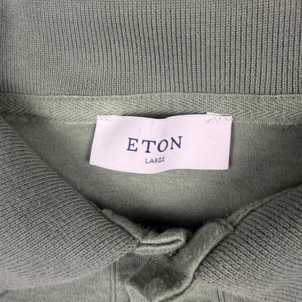 Eton Polo Shirt Men's Large Olive Green Cotton Tipped Collar Preppy Contemporary - Picture 3 of 9